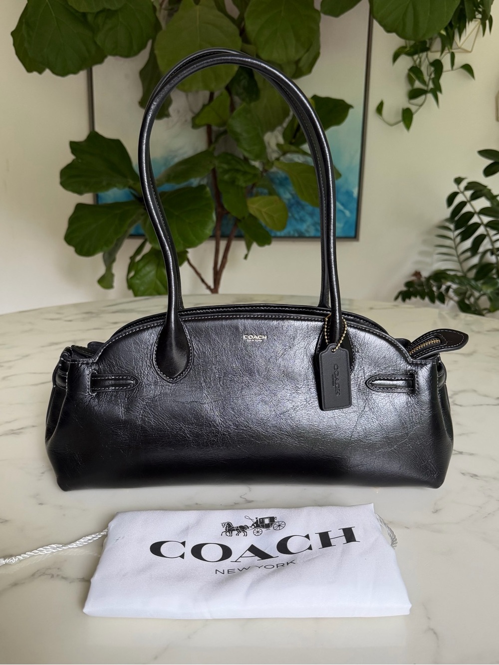 Coach Empire Carryall Bag 34 CCM57 Black Glazed Leather Shoulder Bag